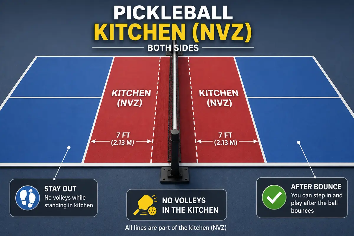 Pickleball kitchen non-volley zone dimensions